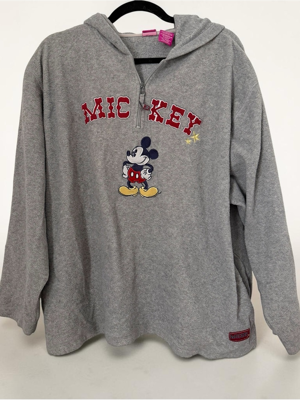 Disney Mickey Mouse Embroidered Gray Fleece Pullover Hoodie Size XL